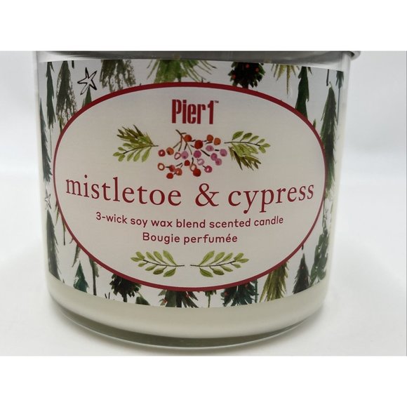Pier 1 imports 3 Wick Candle Mistletoe and Cypress Scent Unused, Holiday Cheer - Picture 3 of 14